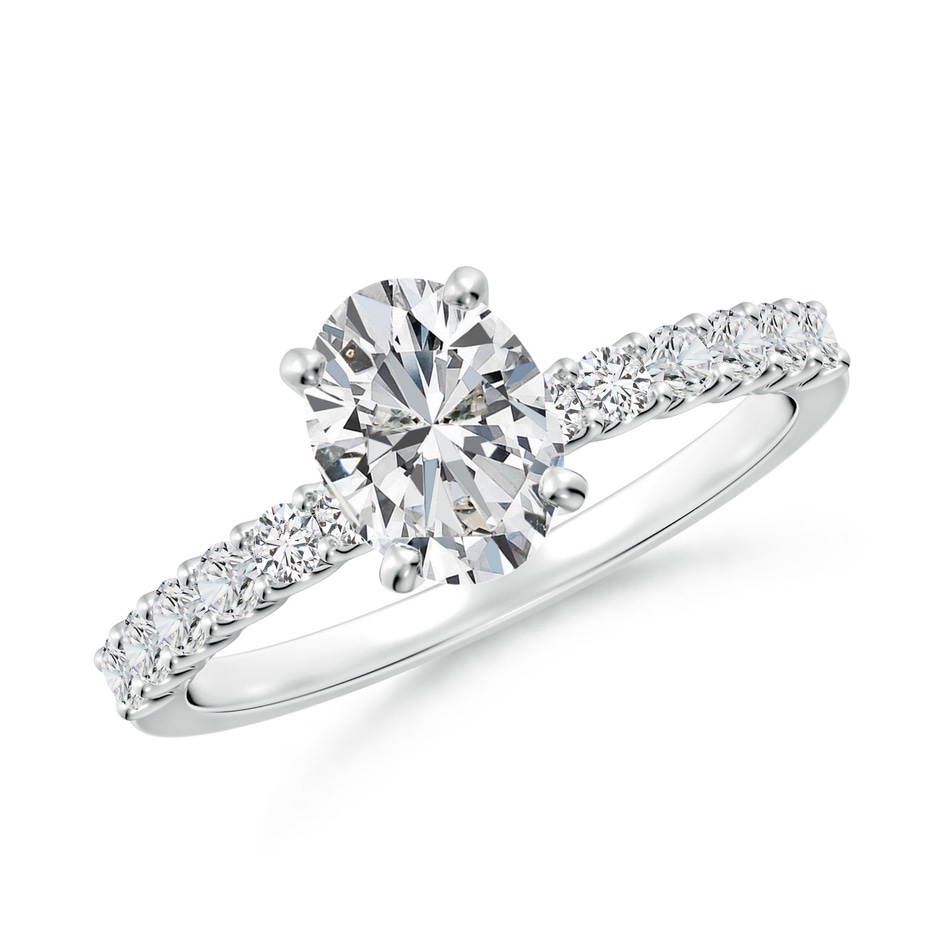 7.7x5.7mm HSI2 Oval Diamond Solitaire Engagement Ring with Diamond Accents in White Gold 
