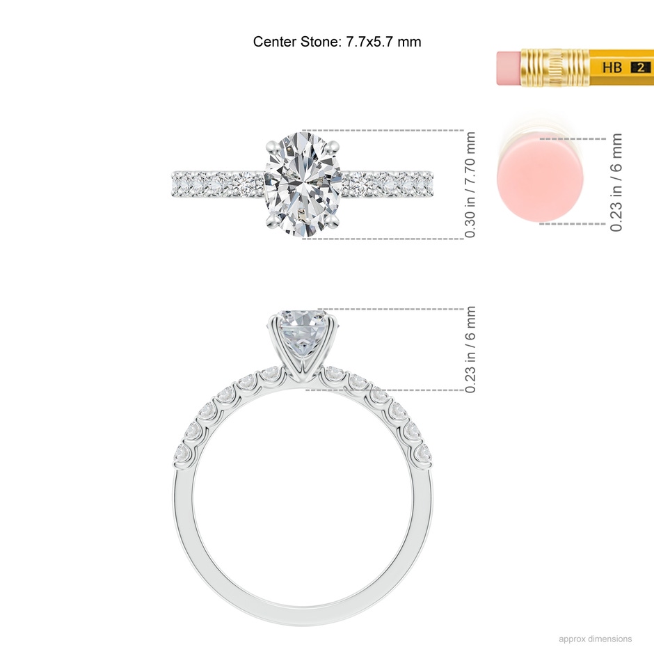 7.7x5.7mm HSI2 Oval Diamond Solitaire Engagement Ring with Diamond Accents in White Gold ruler