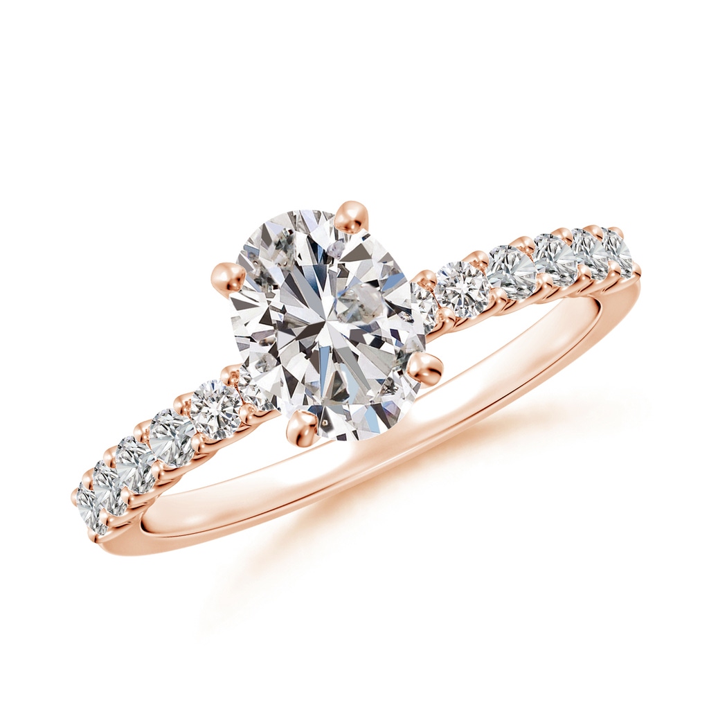7.7x5.7mm IJI1I2 Oval Diamond Solitaire Engagement Ring with Diamond Accents in Rose Gold