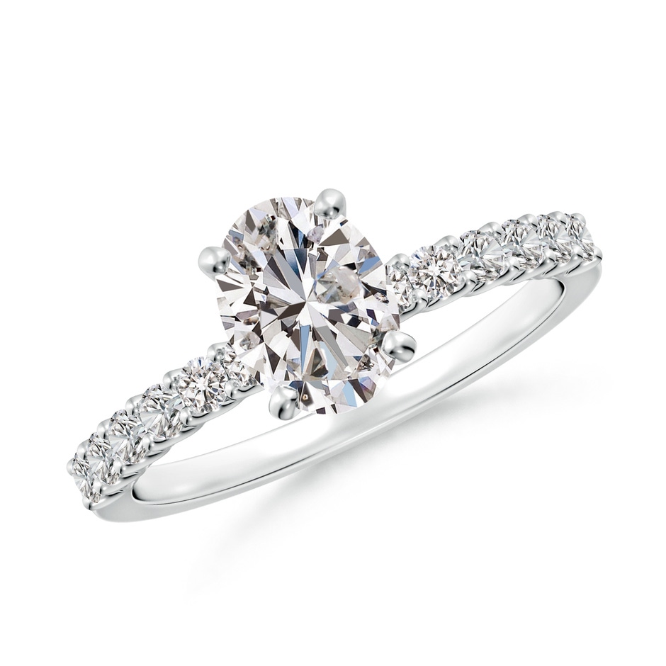 7.7x5.7mm IJI1I2 Oval Diamond Solitaire Engagement Ring with Diamond Accents in White Gold 