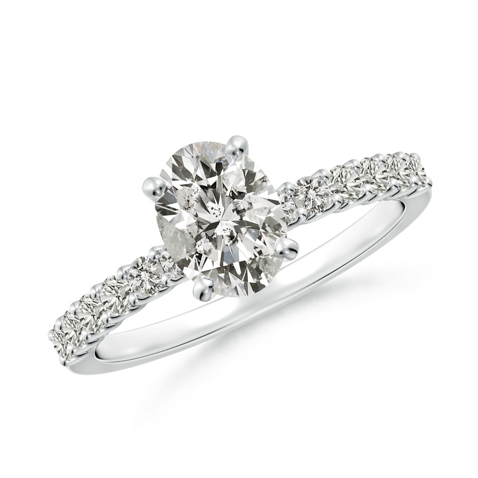 7.7x5.7mm KI3 Oval Diamond Solitaire Engagement Ring with Diamond Accents in White Gold 