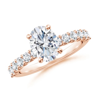 8.5x6.5mm GVS2 Oval Diamond Solitaire Engagement Ring with Diamond Accents in 18K Rose Gold