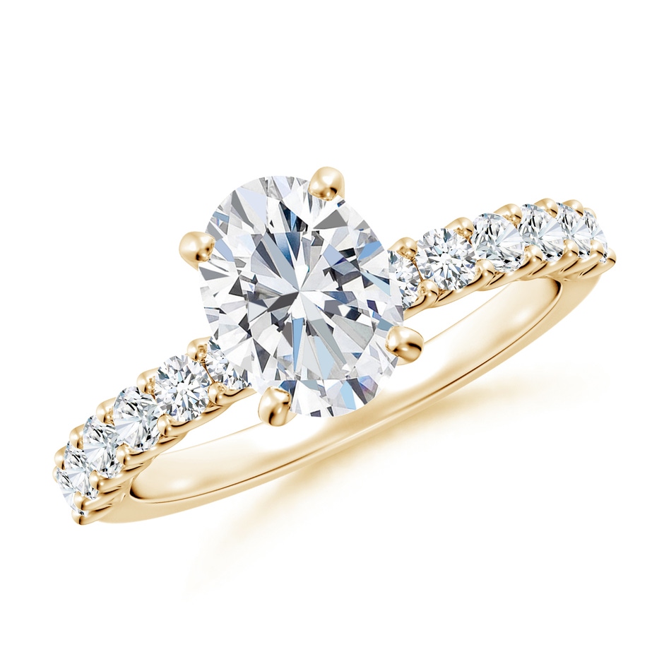 8.5x6.5mm GVS2 Oval Diamond Solitaire Engagement Ring with Diamond Accents in Yellow Gold 