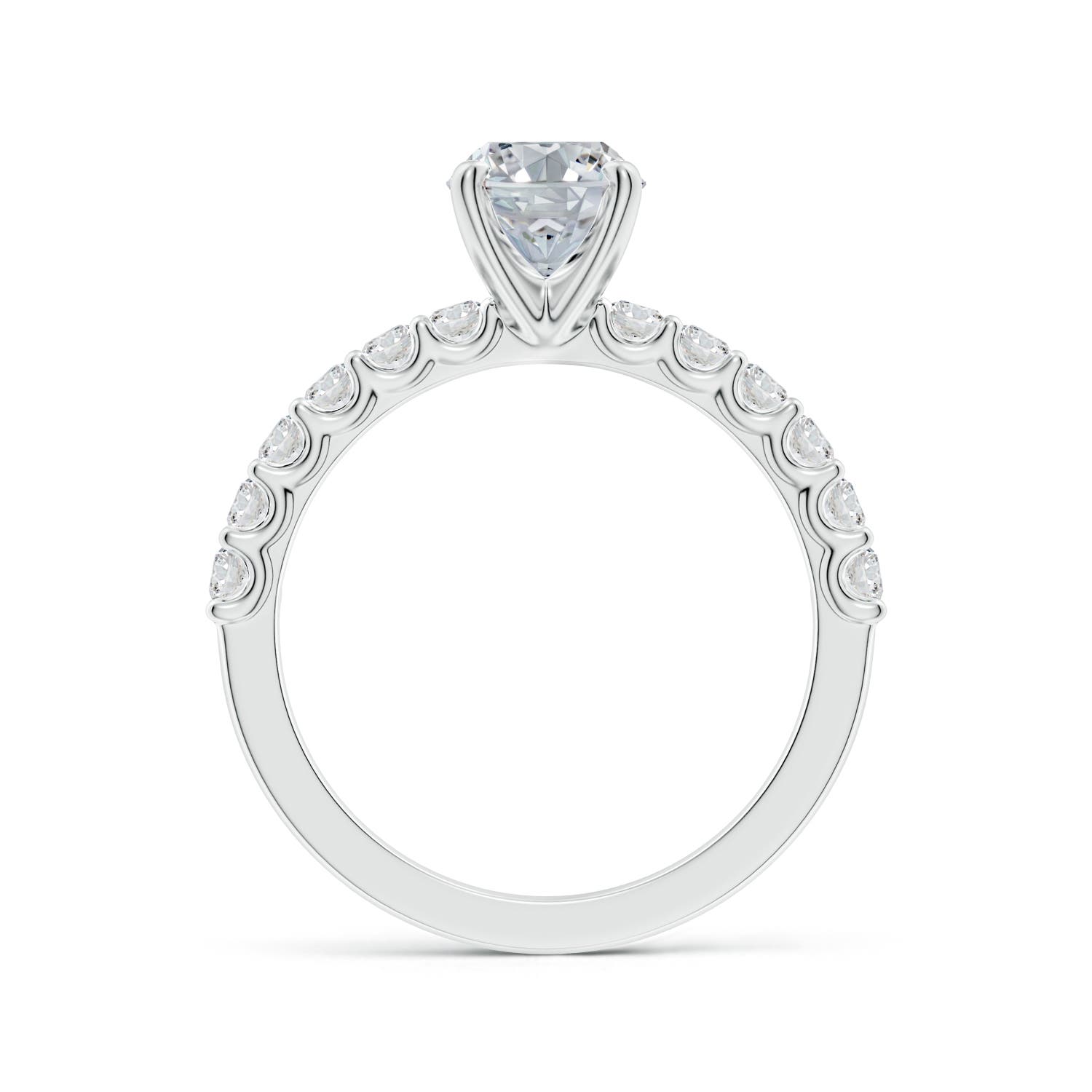 8.5x6.5mm HSI2 Oval Diamond Solitaire Engagement Ring with Diamond Accents in 18K White Gold