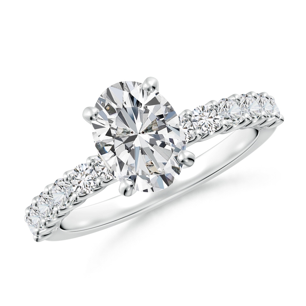 8.5x6.5mm HSI2 Oval Diamond Solitaire Engagement Ring with Diamond Accents in White Gold