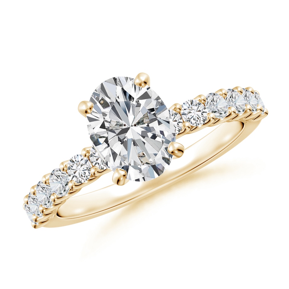8.5x6.5mm HSI2 Oval Diamond Solitaire Engagement Ring with Diamond Accents in Yellow Gold 