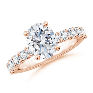 9x7mm GVS2 Oval Diamond Solitaire Engagement Ring with Diamond Accents in 18K Rose Gold