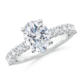 9x7mm GVS2 Oval Diamond Solitaire Engagement Ring with Diamond Accents in P950 Platinum