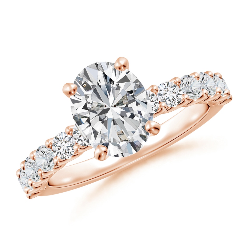9x7mm HSI2 Oval Diamond Solitaire Engagement Ring with Diamond Accents in 18K Rose Gold 