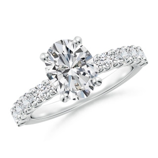 9x7mm HSI2 Oval Diamond Solitaire Engagement Ring with Diamond Accents in P950 Platinum