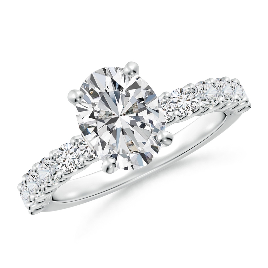 9x7mm HSI2 Oval Diamond Solitaire Engagement Ring with Diamond Accents in P950 Platinum 