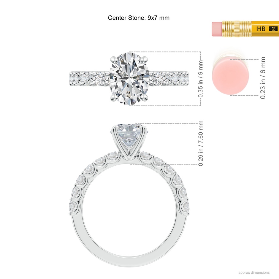 9x7mm HSI2 Oval Diamond Solitaire Engagement Ring with Diamond Accents in P950 Platinum ruler