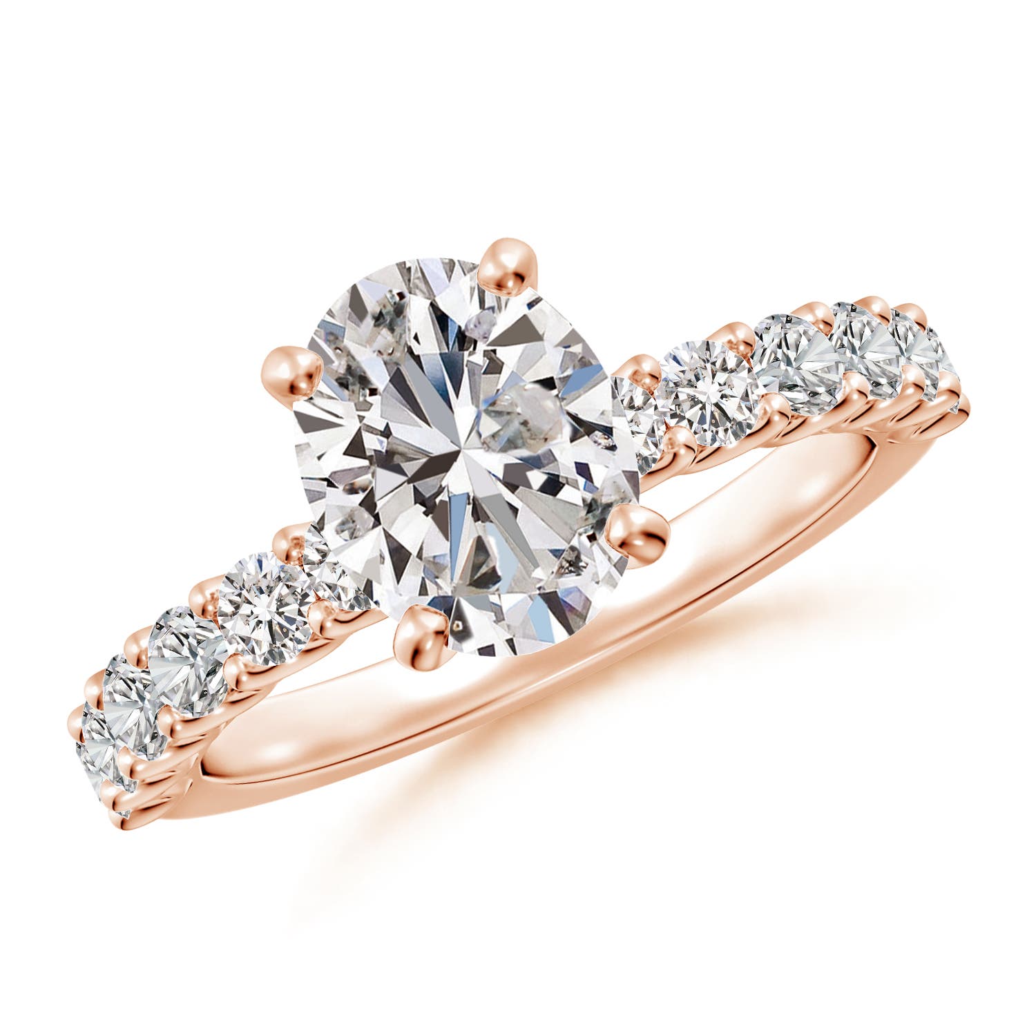 9x7mm IJI1I2 Oval Diamond Solitaire Engagement Ring with Diamond Accents in 18CT Rose Gold