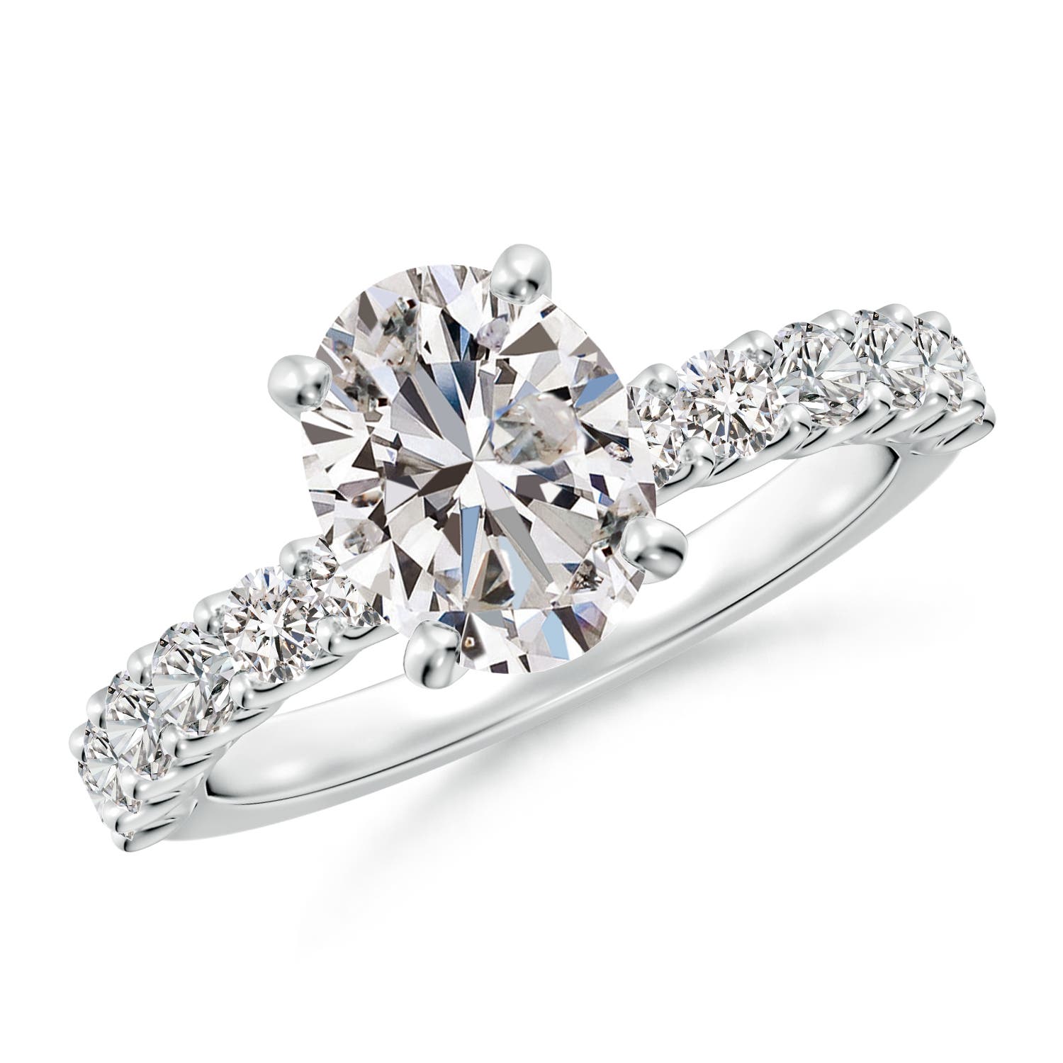 9x7mm IJI1I2 Oval Diamond Solitaire Engagement Ring with Diamond Accents in P950 Platinum