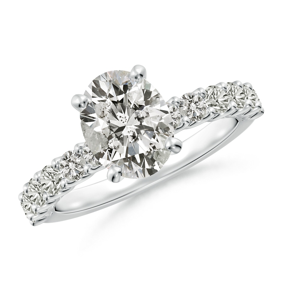 9x7mm KI3 Oval Diamond Solitaire Engagement Ring with Diamond Accents in P950 Platinum 