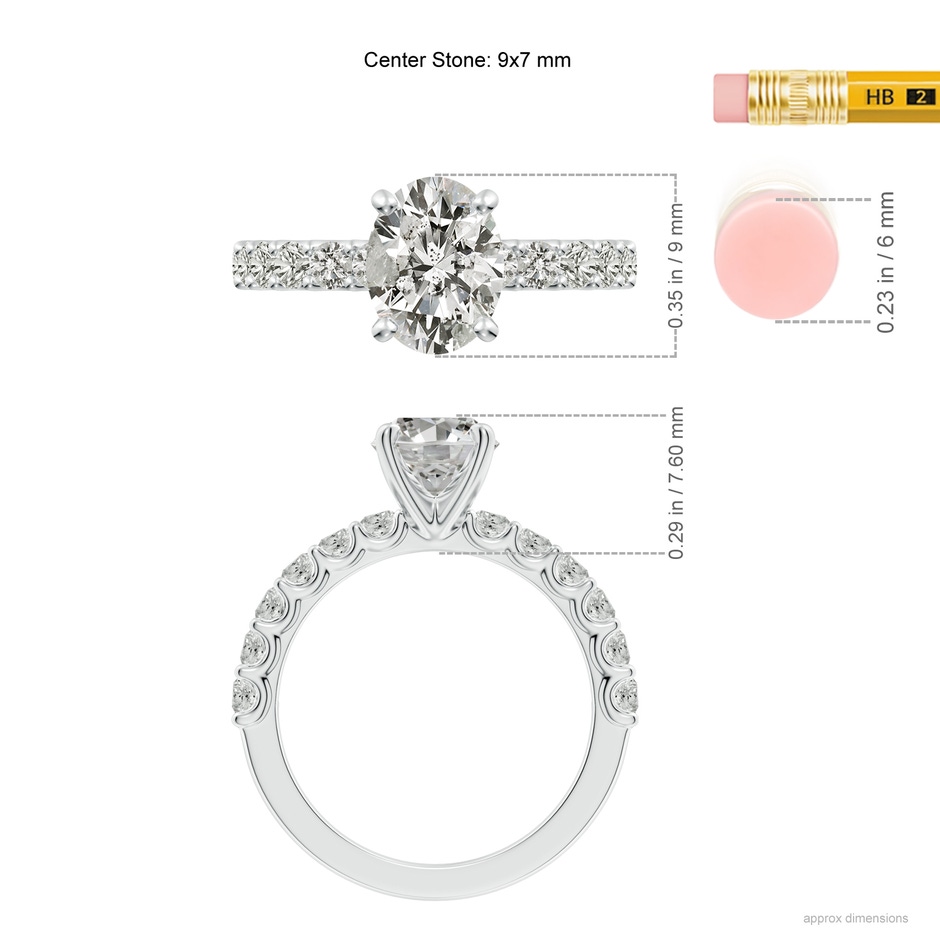 9x7mm KI3 Oval Diamond Solitaire Engagement Ring with Diamond Accents in P950 Platinum ruler