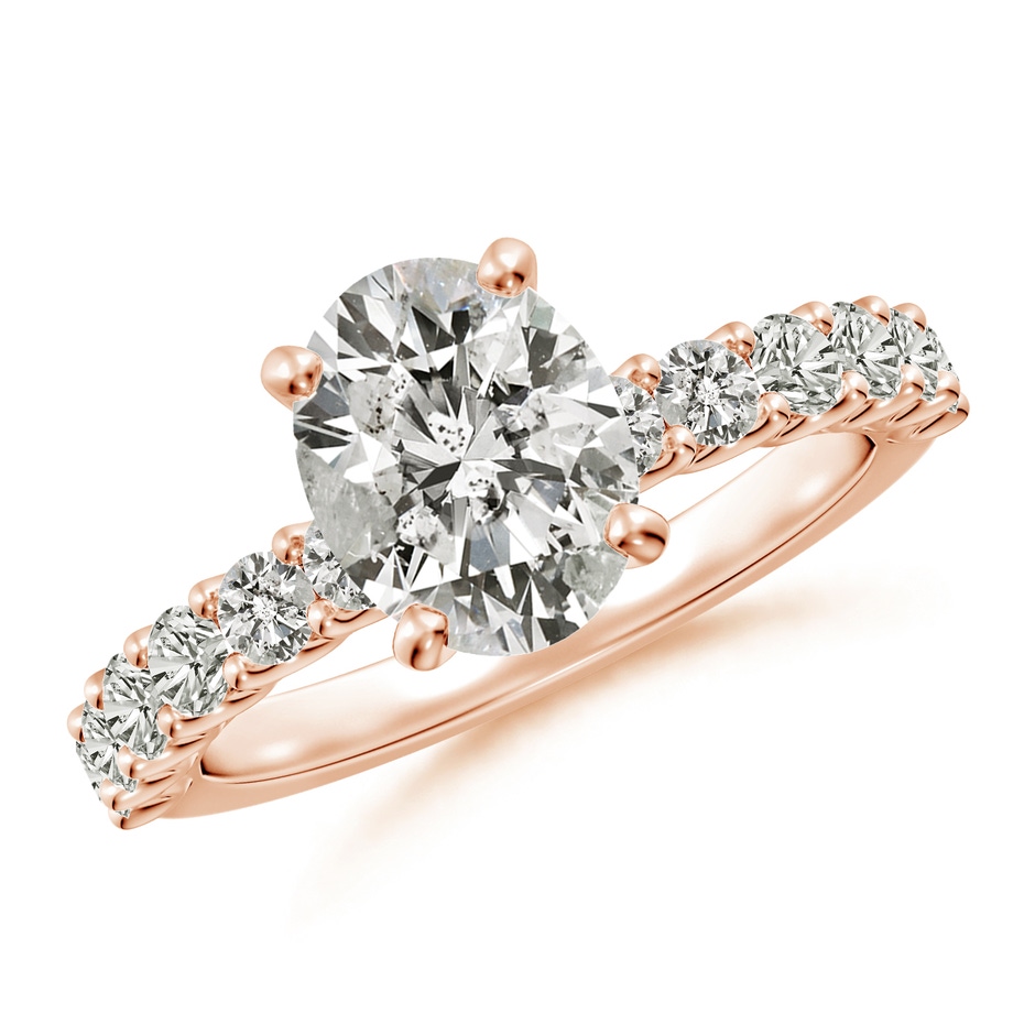 9x7mm KI3 Oval Diamond Solitaire Engagement Ring with Diamond Accents in Rose Gold 