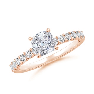 5.5mm HSI2 Cushion Diamond Solitaire Engagement Ring with Diamond Accents in 18K Rose Gold