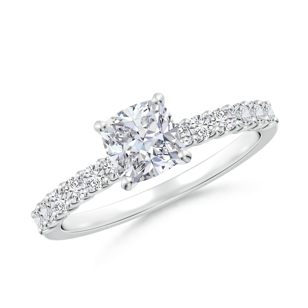 5.5mm HSI2 Cushion Diamond Solitaire Engagement Ring with Diamond Accents in White Gold