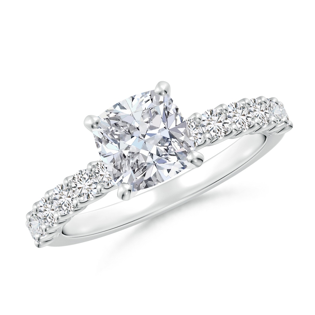 6.5mm HSI2 Cushion Diamond Solitaire Engagement Ring with Diamond Accents in White Gold