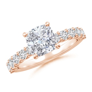 7mm HSI2 Cushion Diamond Solitaire Engagement Ring with Diamond Accents in Rose Gold