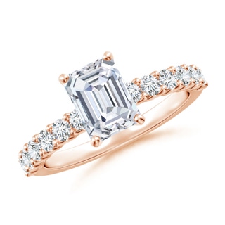 7.5x5.5mm GVS2 Emerald-Cut Diamond Solitaire Engagement Ring with Diamond Accents in 9K Rose Gold