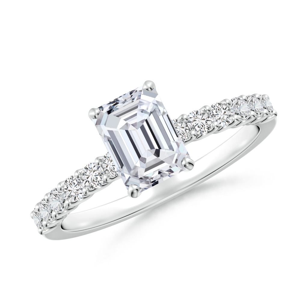 7x5mm HSI2 Emerald-Cut Diamond Solitaire Engagement Ring with Diamond Accents in White Gold