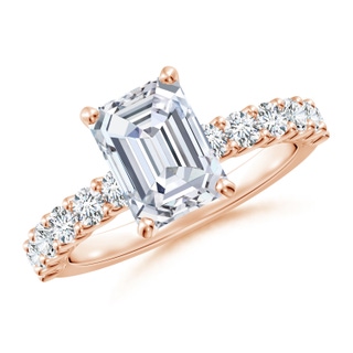 8.5x6.5mm GVS2 Emerald-Cut Diamond Solitaire Engagement Ring with Diamond Accents in 9K Rose Gold
