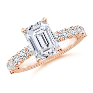 8.5x6.5mm HSI2 Emerald-Cut Diamond Solitaire Engagement Ring with Diamond Accents in Rose Gold