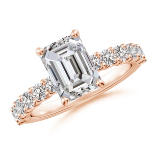 8.5x6.5mm IJI1I2 Emerald-Cut Diamond Solitaire Engagement Ring with Diamond Accents in Rose Gold