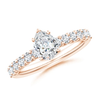 7.7x5.7mm GVS2 Pear Diamond Solitaire Engagement Ring with Diamond Accents in 18K Rose Gold