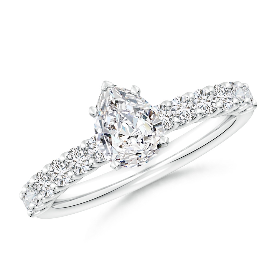 7.7x5.7mm HSI2 Pear Diamond Solitaire Engagement Ring with Diamond Accents in White Gold 