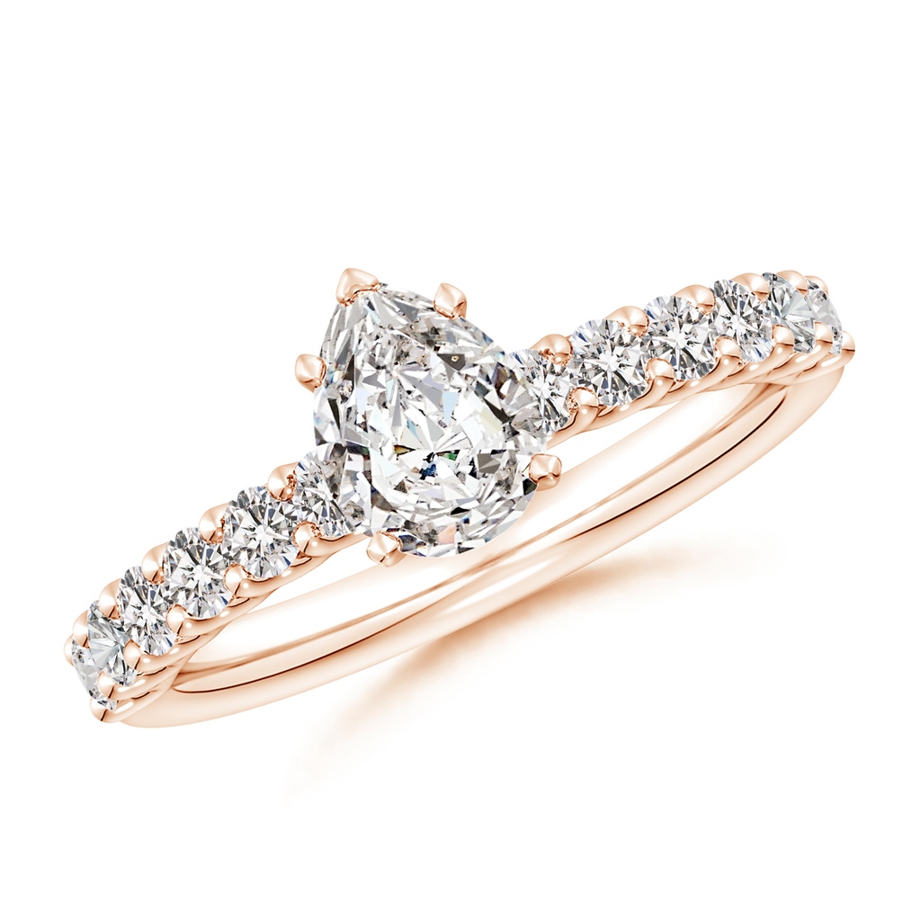 7.7x5.7mm IJI1I2 Pear Diamond Solitaire Engagement Ring with Diamond Accents in Rose Gold
