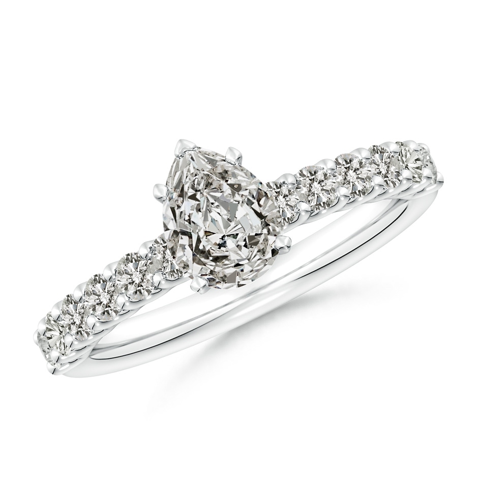 7.7x5.7mm KI3 Pear Diamond Solitaire Engagement Ring with Diamond Accents in White Gold 