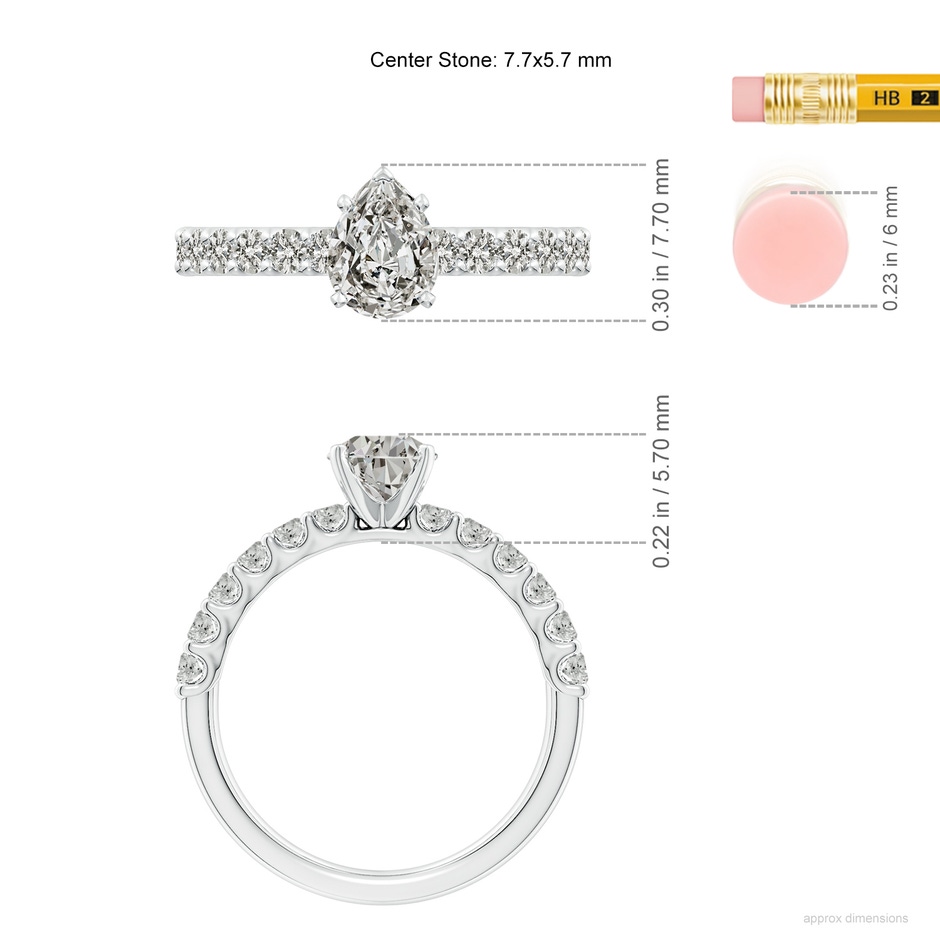 7.7x5.7mm KI3 Pear Diamond Solitaire Engagement Ring with Diamond Accents in White Gold ruler