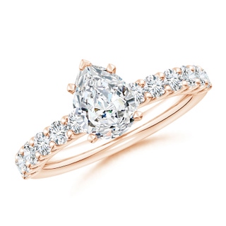 8.5x6.5mm GVS2 Pear Diamond Solitaire Engagement Ring with Diamond Accents in 18K Rose Gold