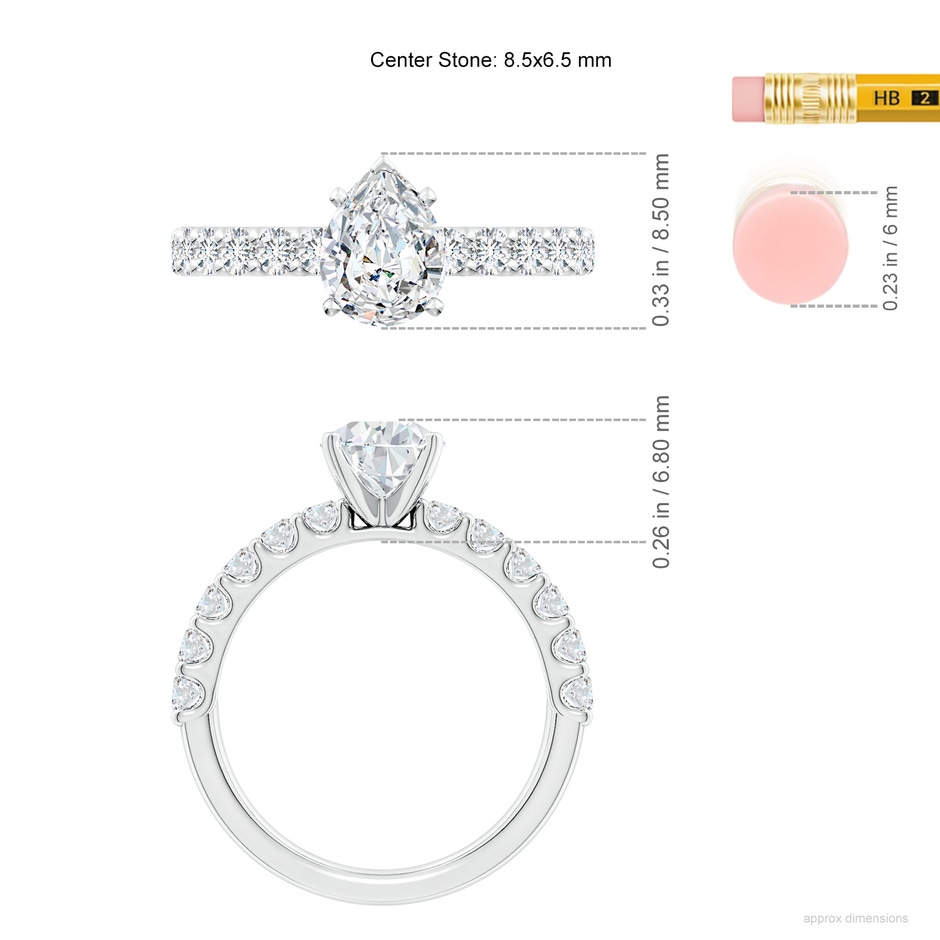 8.5x6.5mm GVS2 Pear Diamond Solitaire Engagement Ring with Diamond Accents in P950 Platinum ruler