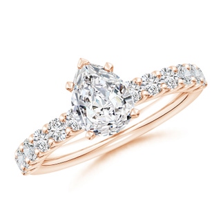 8.5x6.5mm HSI2 Pear Diamond Solitaire Engagement Ring with Diamond Accents in Rose Gold