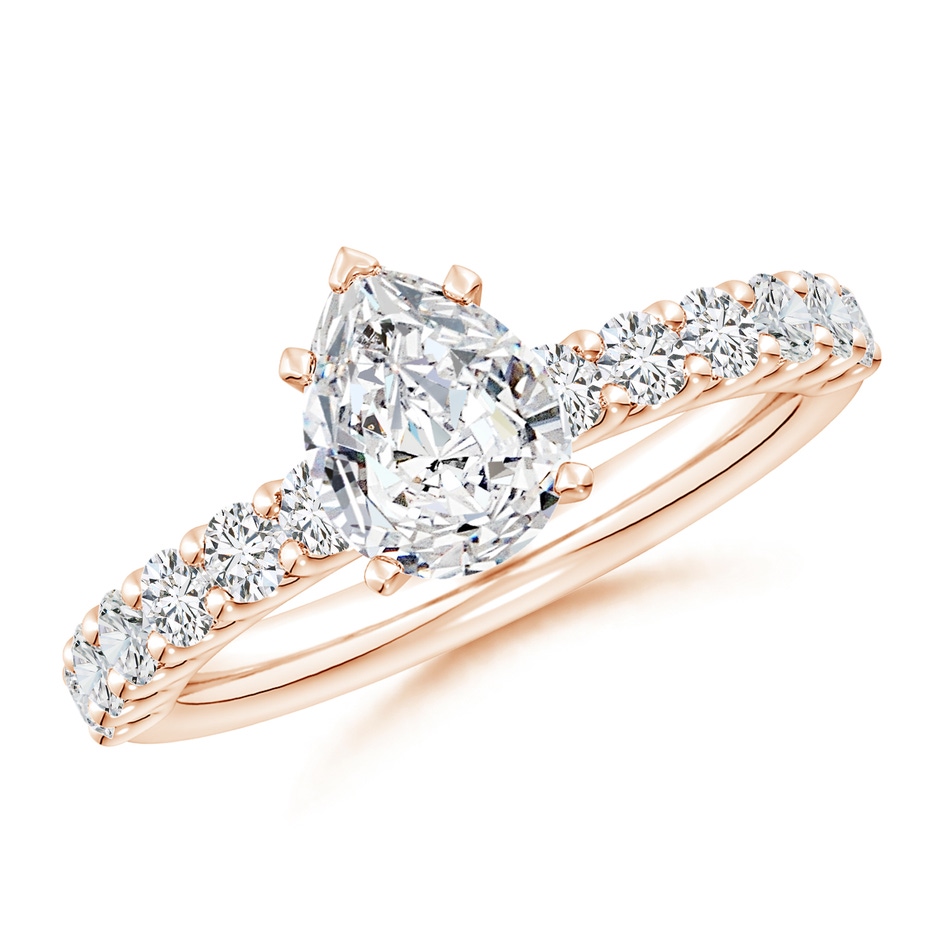 8.5x6.5mm HSI2 Pear Diamond Solitaire Engagement Ring with Diamond Accents in Rose Gold 