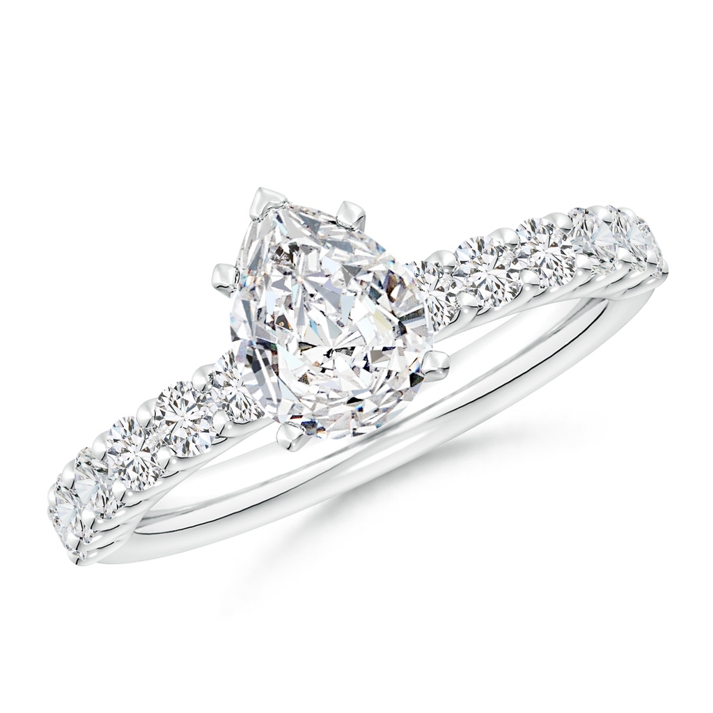 8.5x6.5mm HSI2 Pear Diamond Solitaire Engagement Ring with Diamond Accents in White Gold