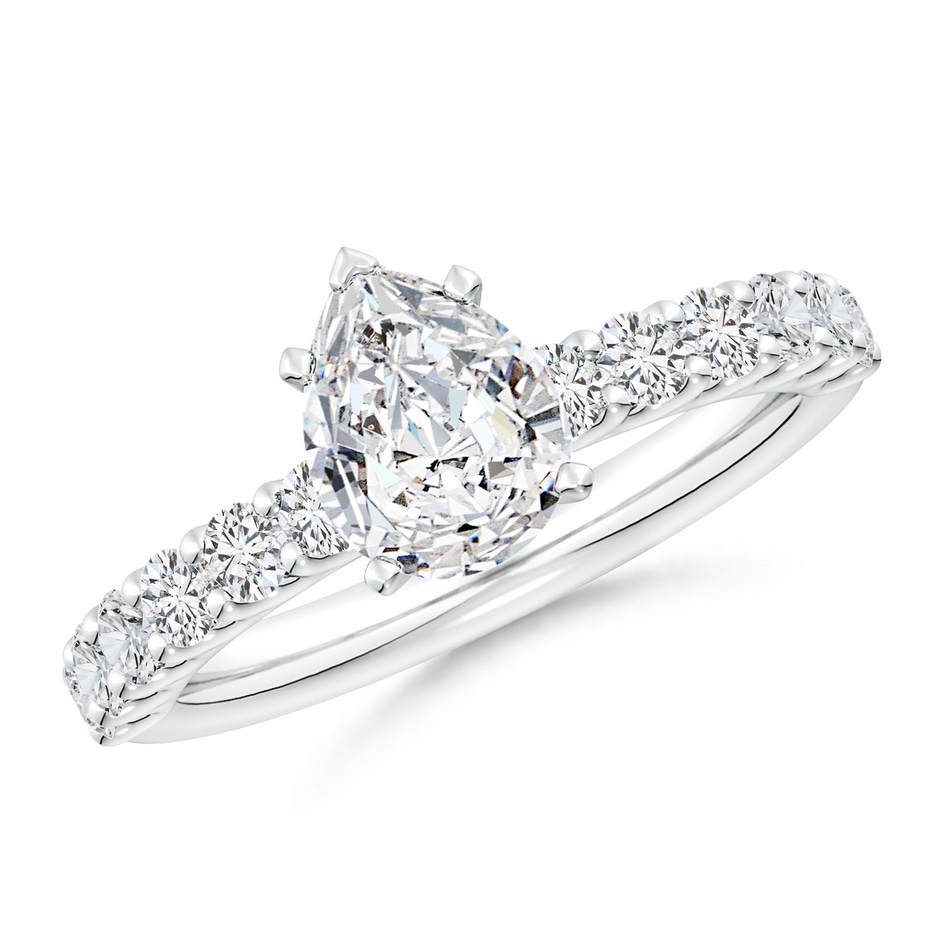 8.5x6.5mm HSI2 Pear Diamond Solitaire Engagement Ring with Diamond Accents in White Gold 