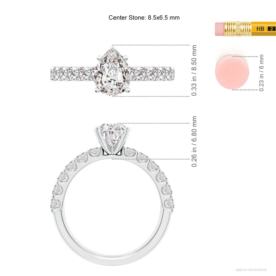 8.5x6.5mm IJI1I2 Pear Diamond Solitaire Engagement Ring with Diamond Accents in P950 Platinum ruler