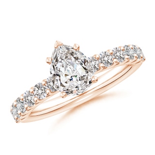 8.5x6.5mm IJI1I2 Pear Diamond Solitaire Engagement Ring with Diamond Accents in Rose Gold