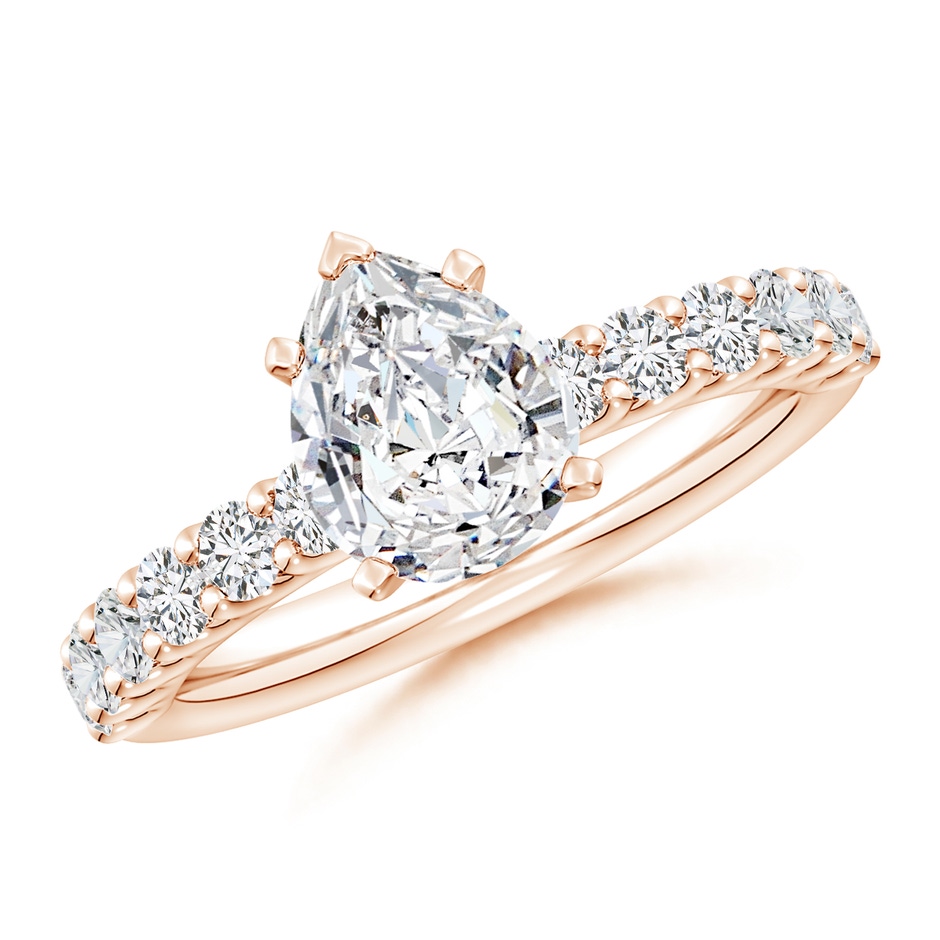 9x7mm HSI2 Pear Diamond Solitaire Engagement Ring with Diamond Accents in Rose Gold 