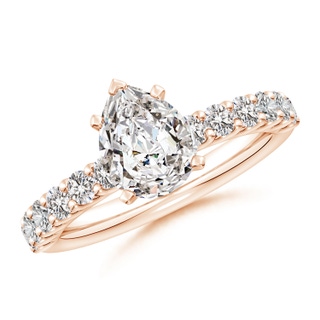 9x7mm IJI1I2 Pear Diamond Solitaire Engagement Ring with Diamond Accents in 18K Rose Gold