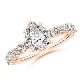 9x7mm IJI1I2 Pear Diamond Solitaire Engagement Ring with Diamond Accents in 9K Rose Gold