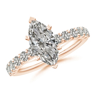 13x6.5mm KI3 Marquise Diamond Solitaire Engagement Ring with Diamond Accents in Rose Gold