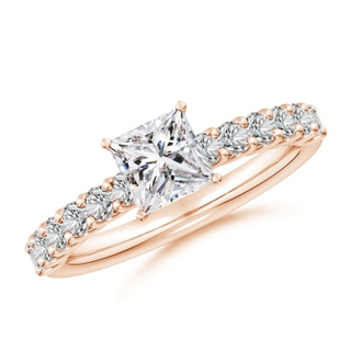 5.5mm IJI1I2 Princess-Cut Diamond Solitaire Engagement Ring with Diamond Accents in Rose Gold