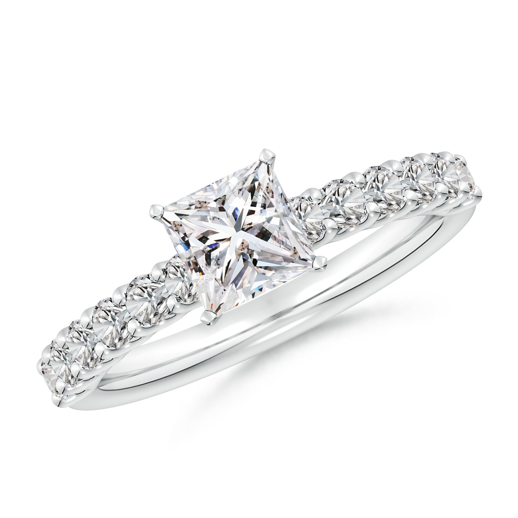 5.5mm IJI1I2 Princess-Cut Diamond Solitaire Engagement Ring with Diamond Accents in White Gold