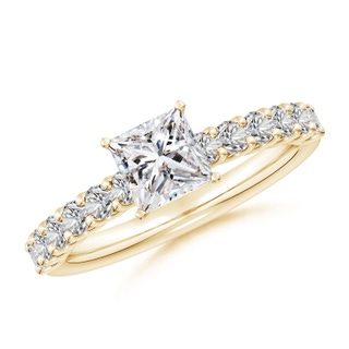 5.5mm IJI1I2 Princess-Cut Diamond Solitaire Engagement Ring with Diamond Accents in Yellow Gold
